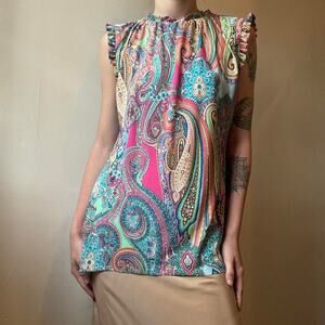 Vintage Tommy Hilfiger Colorful Paisley Ruffle Neck Blouse 8